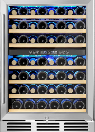 EUHOMY 24 Inch Wine Cooler Refrigerator 54 Bottl-Dual Zone, Built-in or Freestanding Wine Fridge with Glass Door, Wine Refrigerator for Home Bar Kitchen