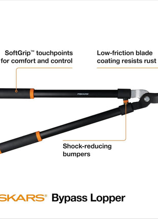 Fiskars 28 inch Loppers for Tree Trimming, Heavy Duty, Rust-Resistant Sharp Bypass Steel Blade Loppers, Branch Cutter up to 1.5 inch Diameter Cut Capacity, Shock-Absorbing Handle, Garden Tools