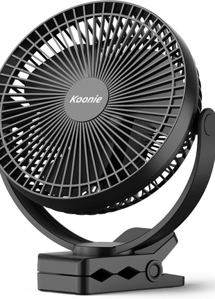 Koonie 8" Clip on Fan, 10000mAh Rechargeable Battery, Strong Airflow | 4 Speeds, Sturdy Clamp, Ideal Portable USB Desk Fan for Office, Golf Cart, Camping, Travel, Tent, Outdoor, Treadmill & Gym