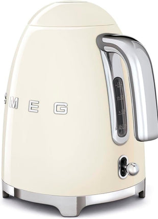 SMEG KLF03 Electric Kettle 1.7L (7 Cup), Retro Hot Water Boiler for Tea & Coffee, Fast Boiling, Auto Shut-Off, Soft Open Lid, 360° Swivel Base Countertop Kettle – Cream