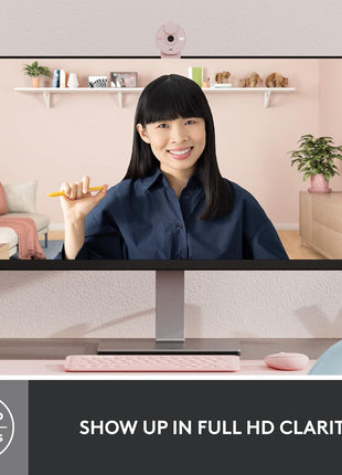Logitech Brio 300 Full HD Webcam, auto Light Correction, Noise reducing mic, Privacy Shutter, USB-C, Works with Microsoft Teams, Google Meet, Zoom, for Streaming and Video Calling - Rose
