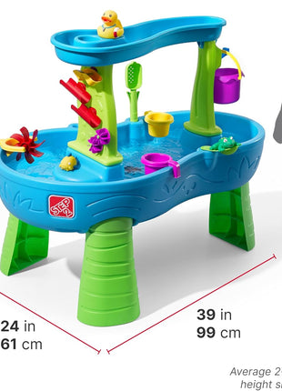 Step2 Rain Showers Splash Pond Toddler Water Table, Outdoor Kids Water Sensory Table, Ages 18+ Months, 13 Piece Water Toy Accessories, Blue & Green