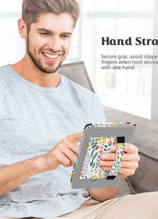 MoKo Case Fits All-New 6 inch Kindle (11th Generation, 2024/2022 Release)(10/8th Gen,2019/2016), Ultra Lightweight PU Shell Cover with Auto Wake/Sleep for Kindle 2024, Flowers