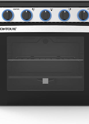 RV 3-Burner Drop-In Gas Range 21 inch ??Propane-Powered RV Stove with Oven, Black with Stainless Steel Accents, LED Knobs, Easy-Clean Oven, CSA Certified, GR-21BTC