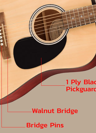 Fender Dreadnought Acoustic Guitar   Natural Bundle with Gig Bag, Strap, Strings, Picks, and Austin Bazaar Instructional Video