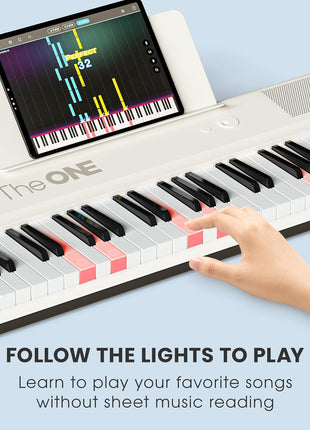 The ONE Smart Keyboard COLOR 61 Lighted Keys Piano Keyboard, Electric Piano for Beginners with 256 Tones, 64 Polyphony, Built-in LED Lights & Apps, Supports USB MIDI/Headphones (White)