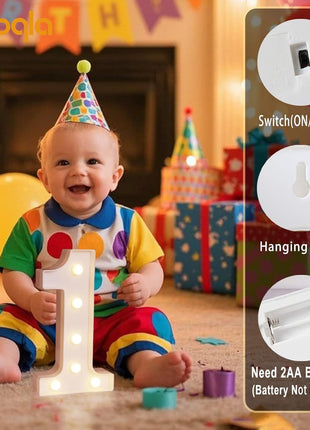 Decorative Led Light Up Number Letters, White Plastic Marquee Number Lights Sign Party Wedding Decor Battery Operated Number (1)