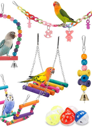 Swing Hanging Standing Chewing Toy Hammock Climbing Ladder, Cage Colorful Toys Suitable for Budgerigar, Parakeet, Conure, Cockatiel, Mynah, Love Birds, Finches