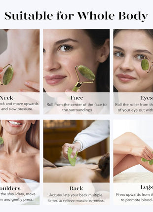 BAIMEI IcyMe Gua Sha & Jade Roller Facial Tools Face Roller and Gua Sha Set for Puffiness and Redness Reducing Skin Care Routine, Self Care Gift for Men Women - Green