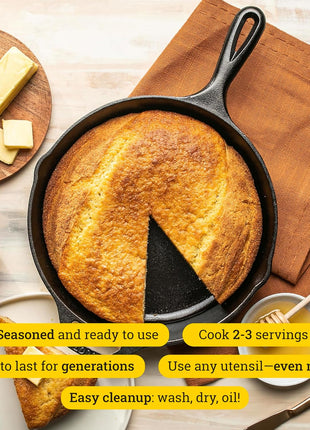 Lodge Seasoned Cast Iron Skillet 10.25 Inches - PFAS-Free, Non-Toxic Cookware - Use with an Oven, Stove, Grill, or Campfire - Naturally Non-Stick & Oven Safe