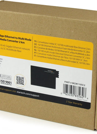 StarTech.com Multimode (MM) SC Fiber Media Converter for 10/100Mbps Network - Ethernet to SC MM Fiber Media Converter - 2 km / 1.2 m, TAA (MCM110SC2)