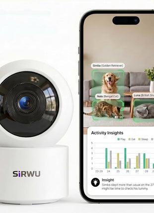 AI Pet Camera Indoor, Multi-Pet Recognition for Up to 6 Pets, 2K 3MP Dog & Cat Camera with 360° Auto Tracking, AI Daily Summaries, Night Vision, 2-Way Audio, 2.4/5GHz WiFi