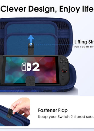 FINTIE Carrying Case for Nintendo Switch 2 (2025), Shockproof Hard Shell Switch 2 Case, Protective Cover Travel Bag with 19 Game Card & 2 Micro SD Card Slots & Inner Pocket, Starry Sky