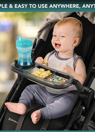 Snack Tray Fits for UPPAbaby Vista V3/Vista V2/Vista/Cruz/Cruz V2/ RumbleSeat/RumbleSeat V2, Updated Snack Tray with Two Snack Compartments & Cup Holder, Quick Attachment, Stroller Accessories