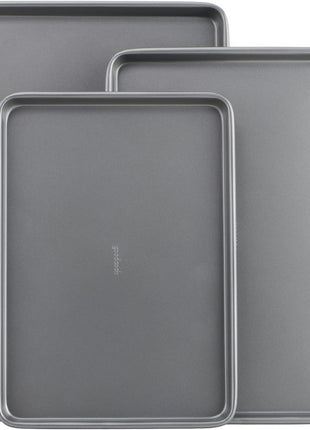 GoodCook Everyday Nonstick Baking Sheet Set, 3 Pack Includes Small (13×9) Medium (15×1) and Large (17×11) Pans Carbon Steel Construction Cookie Sheets Bakeware Set, Gray