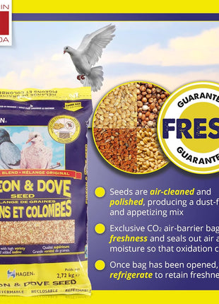 Hagen Pigeon & Dove Seed, Original Formula Bird Food, 6 lb Bag 芒聙聯 Nutritionally Complete Seed Mix with Vitamins & Minerals 芒聙聯 Wild & Captive Bird Diet 芒聙聯 Insect-Resistant Air-Tight Packaging