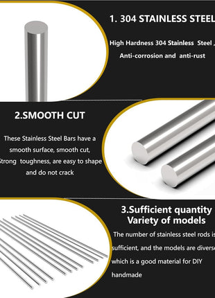 12Pcs 3 mm x 300 mm 304 Stainless Steel Rod, Metal Shaft | Stainless Steel Smooth Rods for Industry, Metal Working Hobbies and DIY Craft