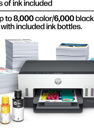 HP Smart Tank 6001 Wireless All-in-One Ink Tank Printer, Scanner, Copier with 2 Years of Ink Included, Best-for-Home, Cartridge-Free Refillable, AI-Enabled (2H0B9A)