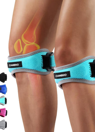 CAMBIVO 2 Pack Patella Tendon Knee Straps, Knee Brace for Women & Men with Extra Straps, Patella Bands for Pain Relief, Osgood Schlatter, Jumper's Knee, Tendonitis, Running, Basketball, Volleyball