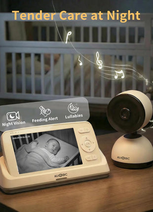 ALIOBC Baby Monitor with Camera and Audio WiFi & No-WiFi Modes AI Smart Baby Camera Cry Detection Night Vision 1080p FHD Camera and 5inch Large Screen Two-Way Talk 1000ft Range Easy Setup for New Parents