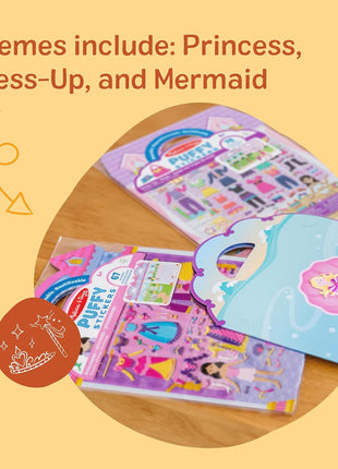 Melissa & Doug Puffy Sticker Activity Books Set of 3 – Dress-Up, Princess & Mermaid, with 208 Reusable Stickers and Fold-Out Scenes, Mess-Free Travel Toys for Kids Ages 4+ - FSC Certified