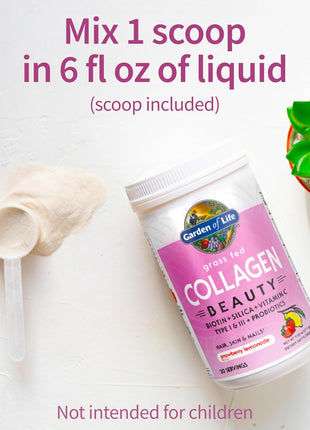 Garden of Life Grass Fed Collagen Beauty - Strawberry Lemonade, 20 Servings, Powder for Women Men Hair Skin Nails, Hydrolyzed Collagen Peptides Protein Powder Supplement