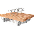 Nature Smile Solid Lotus Wood Deluxe Wooden Pants Hangers Bottom Hanger Jeans Hanger Skirt Hanger with 2-Adjustable Clips Anti-Rust Hook Pack of 10 (Natural)