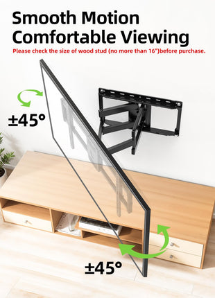 USX Mount Full Motion TV Wall Mount for Most 42-90 inch Flat Screen/LED/4K, TV Mount Bracket Dual Swivel Articulating Tilt 6 Arms, Max 16" Wood Studs, VESA 600x400mm, Holds up to 132lbs