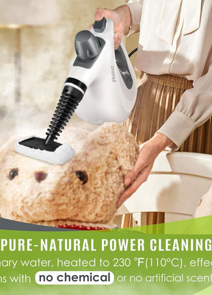 Phueut Pressurized Handheld Multi-Surface Natural Steam Cleaner with 12 pcs Accessories, Multi-Purpose Steamer for Home Use, Steamer for Cleaning Floor, Upholstery, Grout and Car (Grey)