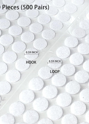 1000 Pcs(500 Pairs) 0.59inch Diameter Strong Sticky Round Nylon Dots, Hook and Loop Circle Dots with Adhesive, for Arts and Crafts Classroom, Office, Home