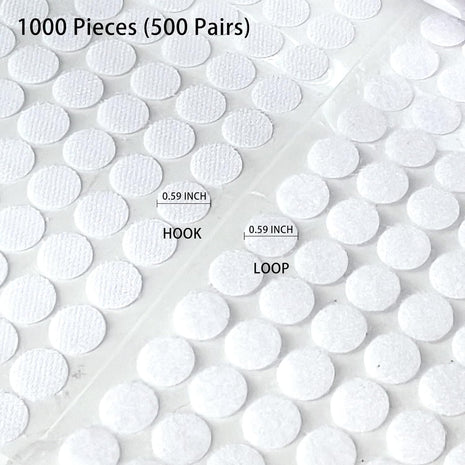 1000 Pcs(500 Pairs) 0.59inch Diameter Strong Sticky Round Nylon Dots, Hook and Loop Circle Dots with Adhesive, for Arts and Crafts Classroom, Office, Home