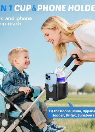 Cup Holder for Walker: Stroller Cup Holder Attachment with Phone Holder | Wheelchair & Stroller Accessories for Rollator, Bike, Scooter, Golf Cart, Baby Essentials, Christmas New Mom Seniors Gifts