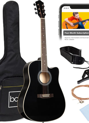 Best Choice Products 41in Beginner Acoustic Guitar Full Size All Wood Cutaway Guitar Starter Set w/Case, Strap, Capo, Strings, Picks - Black