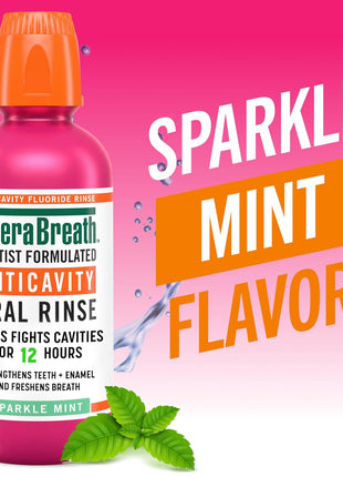 TheraBreath Anticavity Fluoride Mouthwash, Sparkle Mint, Dentist Formulated, 16 Fl Oz (2-Pack).