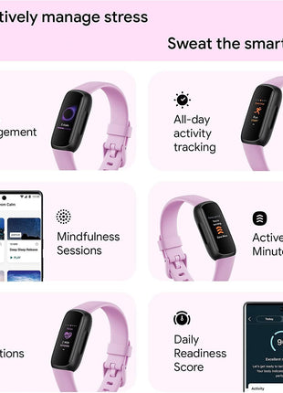 Fitbit Inspire 3 Health & Fitness Activity Tracker (Lilac Bliss) with Workout Intensity, Sleep Tracking, Heart Rate, 2 Bands, 3.3foot Charging Cable, Wall Adapter, Screen Protectors & PremGear Cloth