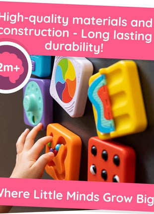Fat Brain Toys PlayTab Essentials, Modular Sensory Activity Board, Busy Board for Toddlers and Babies Ages 12 Months+ | Busy board with swappable sensory tiles. Fine motor skills, sensory learning, cause-and-effect. Babies, toddlers, 12 months+.