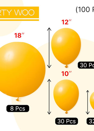 PartyWoo Mustard Yellow Balloons 100pcs Different Sizes of 18 12 10 5 Inch Yellow Fall Balloon Arch Kit for Birthday Engagement Baby Shower Bee Sunflower Little Cutie Party Decorations Yellow Y10
