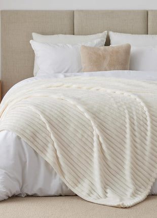 BEDELITE Ribbed Fleece Throw Blanket for Couch, Cream, 50"x60" | Ultra-Soft Plush Fleece, Cozy, Warm Yet Lightweight, Ribbed Texture, Home Decor, Machine Washable, Giftable, All-Season Use
