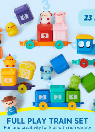 Play-Act Learning Toy for Toddlers 1 2 3 Years Old, Counting, Matching & Sorting Montessori Learning Farm Train Including 9 Farm Animals, Birthday Gift for Baby Boys Girls