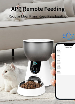 Lychee Automatic Cat Feeder with Camera, 5G WiFi Pet Feeder, 1304P HD Video with Night Vision,2-Way Audio Smart App Control, 4L Dry Food Dispenser for Cats and Samll Dog