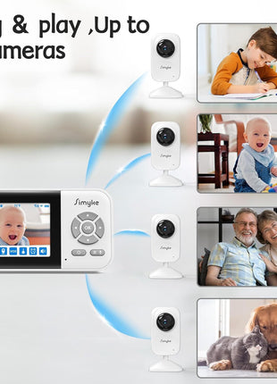 Simyke Upgrade Video Baby Monitor with Camera,1200ft Long Range,APP,2.8inch Display, Auto Night Vision,5 Lullabies,Sound Monitor,Feeding Timer,2-Way Talk,for Baby/Elderly/Pet,VOX/ECO,Temperature Sensor