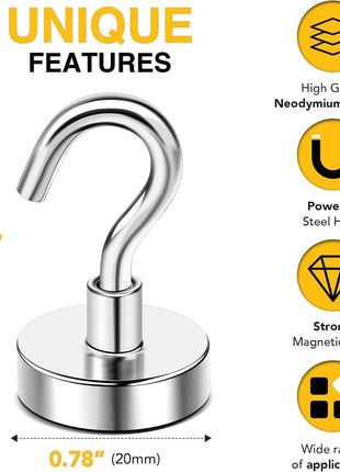 DIYMAG Magnetic Hooks, 50lbs Heavy Duty N52 Rare Earth Magnets with Hook 2025 Cruise Cabin Ship Essentials for Fridge Hanging Classroom Beach Vacation Kitchen Grills Home Must Have 6 Pack