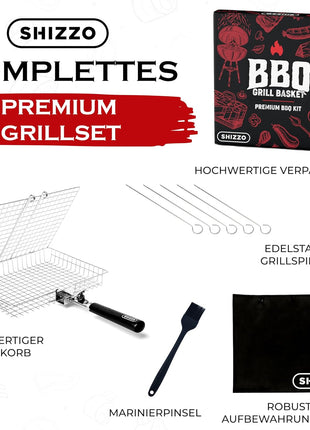 SHIZZO Grill Basket Set, Barbecue BBQ Grilling, Stainless Steel Folding Portable Outdoor Camping Rack for Fish, Shrimp, Vegetables, Cooking Accessories, Gifts for Dad, husband, Friends