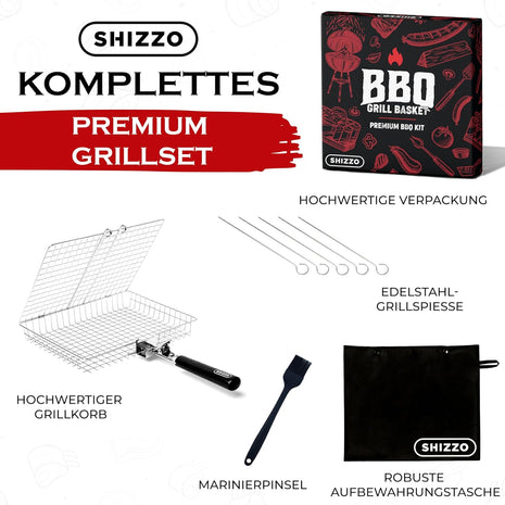 SHIZZO Grill Basket Set, Barbecue BBQ Grilling, Stainless Steel Folding Portable Outdoor Camping Rack for Fish, Shrimp, Vegetables, Cooking Accessories, Gifts for Dad, husband, Friends