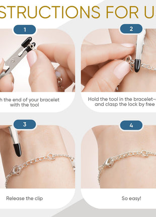 Bracelet Helper Tool - Fastener Helper Tool for Bracelet, Necklace, Jewelry, Watch - Clip, Clasp Helper - Easy to Put on Yourself, Portable, Made of Metal, Silver