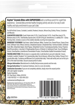 Kaytee Granola Bites with Super Foods Spinach and Kale for Pet Birds, Conure, Cockatiel, Lovebird, Parakeet, Amazon, African Grey, Ecletus, Pionus, Cockatoos and Macaws, 4.50 Ounce (Pack of 1)