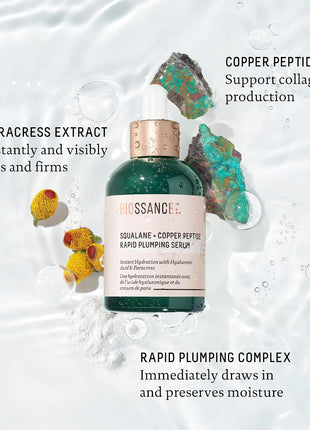 Biossance Squalane + Copper Peptide Rapid Plumping Serum - Face Serum for All Skin Types - Visibly Plumping + Firming Skin, Fine Lines + Wrinkles, Vegan Copper Peptides, Hyaluronic Acid