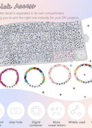 Amaney 1600pcs Acrylic Alpabet Letter Beads,31 Styles,Heart,Number,Star and Smiley Beads,4x7mm for Jewelry Making Bracelets Necklaces Key Chains