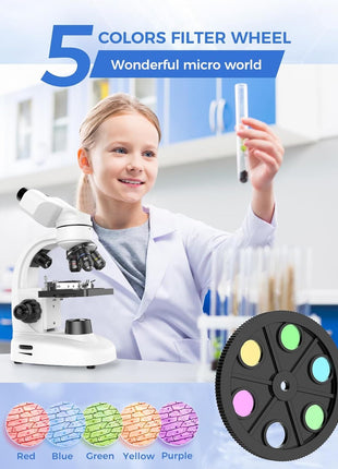 Compound Binocular Microscope for Kids & Students, 40X-2000X Magnification, Microscope Kit with Slides & Specimens, Lab Equipment for School Biology Class & Home Science Experiments