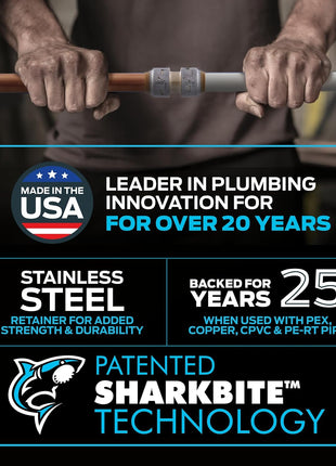 SharkBite Max 1/2 Inch Coupling, Push to Connect Brass Plumbing Fitting, PEX Pipe, Copper, CPVC, PE-RT, HDPE, UR008A